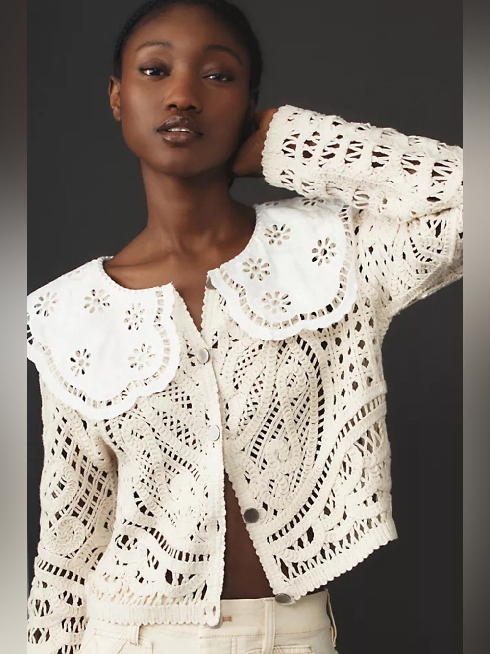 NWT Anthropologie DOLAN Lace-Collar Crochet Jacket Medium